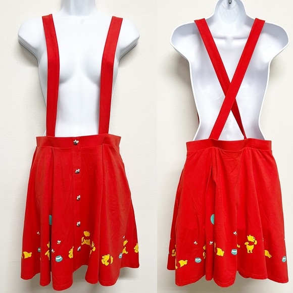 Disney Womens Winnie The Pooh Red Balloon Ride Suspender Skirt Size M - Picture 2 of 10